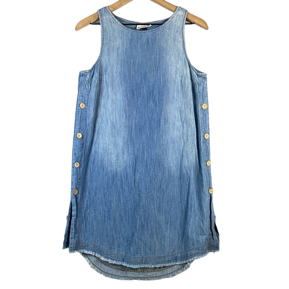 Women’s Universal Thread Denim Dress. Button Side Distressed Hem. Size Small
